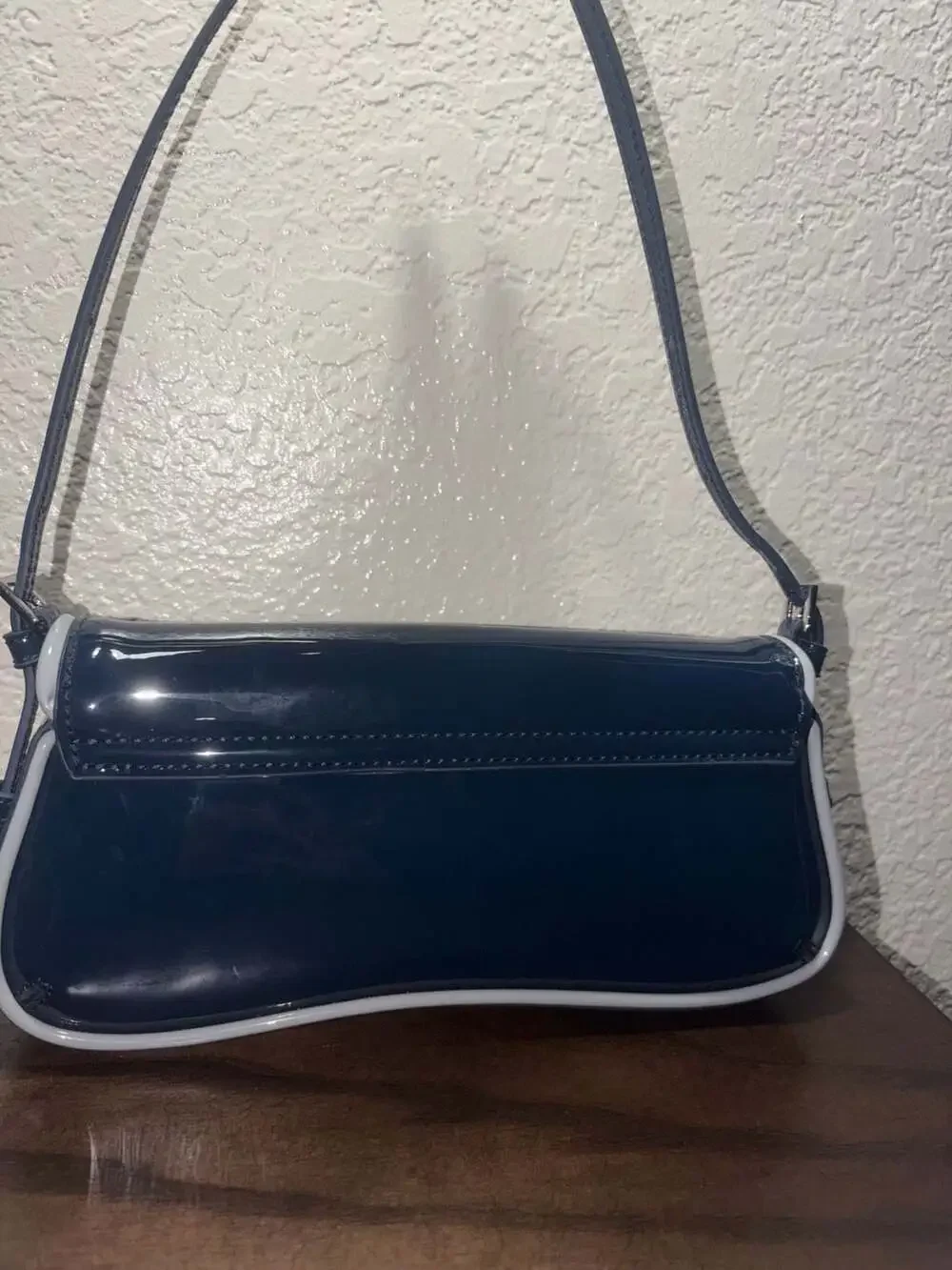 Zara Navy Blue Faux Patent Leather Flap Bag